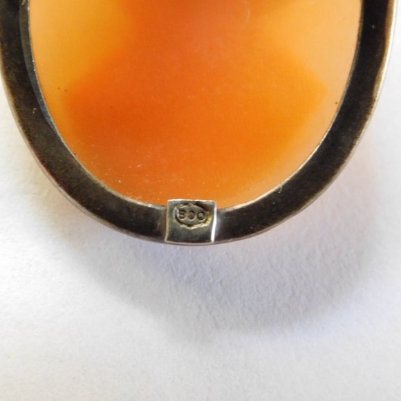 Antique Carved Shell Cameo Brooch Pin Pendant 800 Silver - Picture 3 of 8